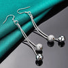 925 Sterling Silver Smooth Matte Beads Long Drop Earrings Doteffil