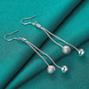 925 Sterling Silver Smooth Matte Beads Long Drop Earrings Doteffil