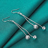 925 Sterling Silver Smooth Matte Beads Long Drop Earrings