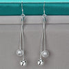 925 Sterling Silver Smooth Matte Beads Long Drop Earrings Doteffil