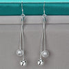 925 Sterling Silver Smooth Matte Beads Long Drop Earrings