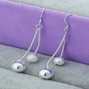 925 Sterling Silver Smooth Matte Beads Long Drop Earrings Doteffil