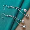 925 Sterling Silver Smooth Matte Beads Long Drop Earrings