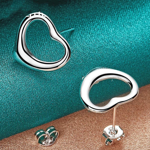 925 Sterling Silver Heart Stud Earrings Doteffil