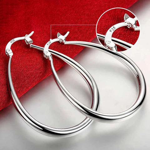 .925 Sterling Silver Earrings - Hoops (41mm) Oval Latch Smooth