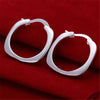 925 Sterling Silver Flat Square Round 20mm Hoop Earrings Doteffil