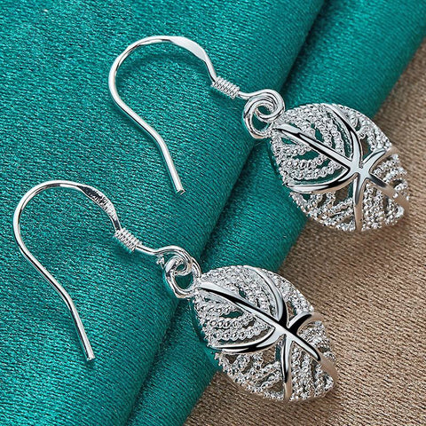 925 Sterling Silver Leaves Drop Earrings