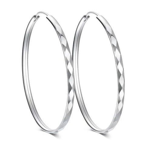 .925 Sterling Silver Earrings - Diamond Cut Hoops 60mm