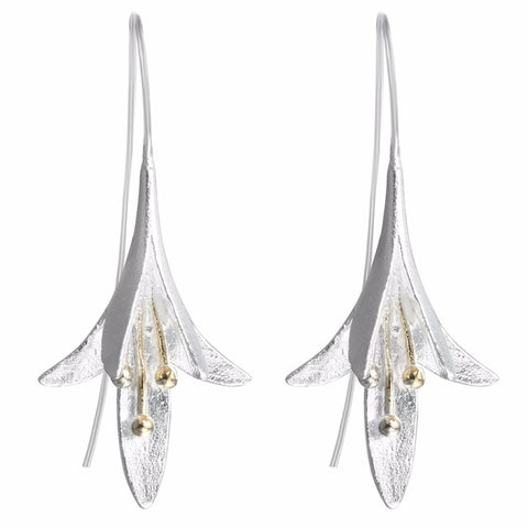 Sterling silver- Four Leaf Lily Flowers with Gold Accent Earrings SMJEL Official Store