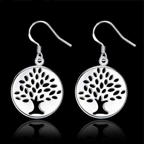 925 Sterling Silver Circle Tree Drop Earrings Doteffil