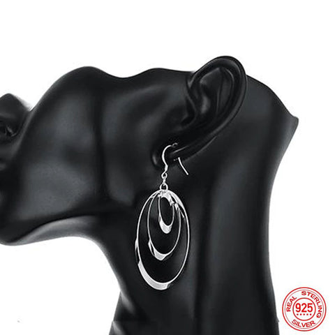 925 Sterling Silver Three Circle Long Tassel Drop Earring