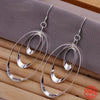 925 Sterling Silver Three Circle Long Tassel Drop Earring