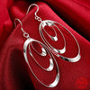 925 Sterling Silver Three Circle Long Tassel Drop Earring