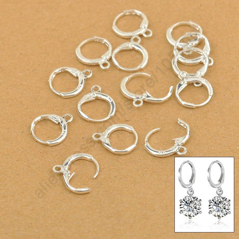 .925 Sterling Silver Hinged Lever Back Drop Earring 13 mm Hoops