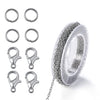 Silver Cable Link Chain with Jump Rings & Lobster Clasps
