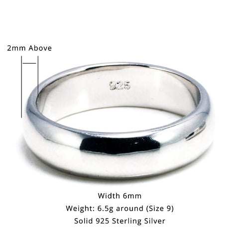 .925 Solid Sterling Silver Wedding Band - 6 mm GQTorch