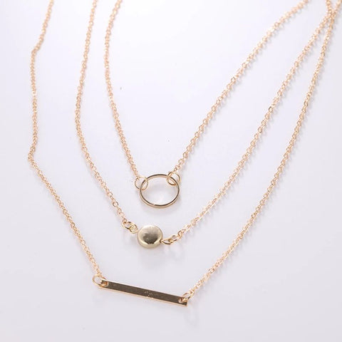 Triple Gold necklace circle ball bar necklace SUMENG