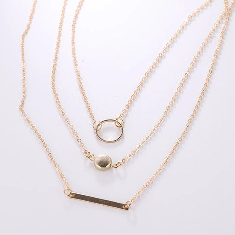 Triple Gold necklace circle ball bar necklace