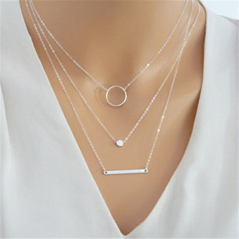 Triple Gold necklace circle ball bar necklace
