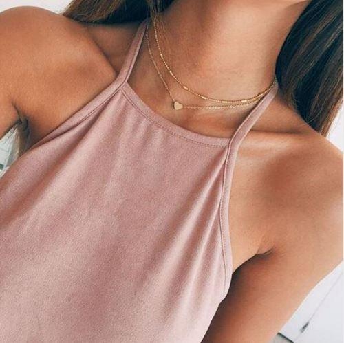 Gold Double Choker Necklace with Small Heart