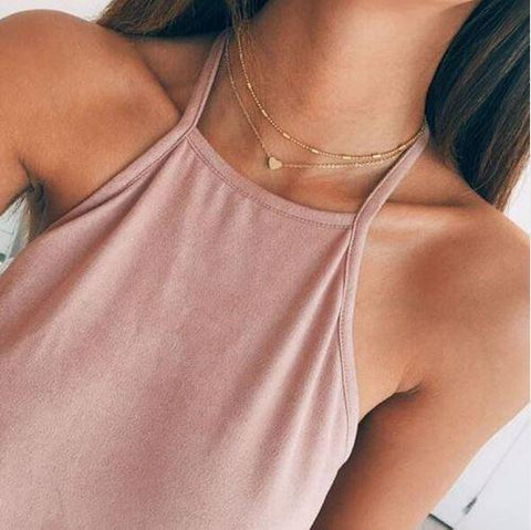Gold Double Choker Necklace with Small Heart ZuoWen Official Store