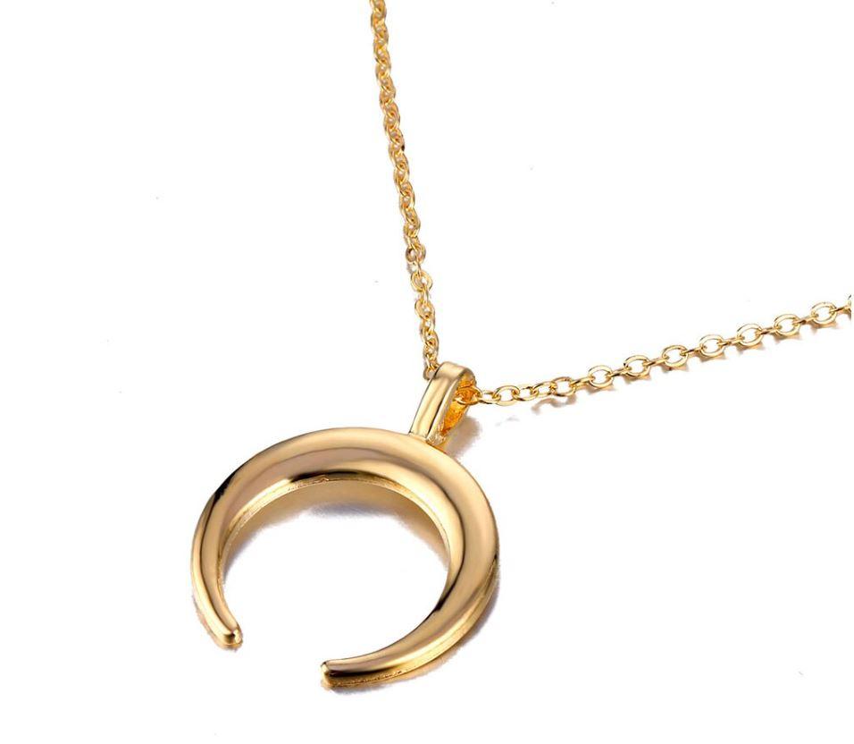 Gold Single Necklace with Crescent Moon Pendant