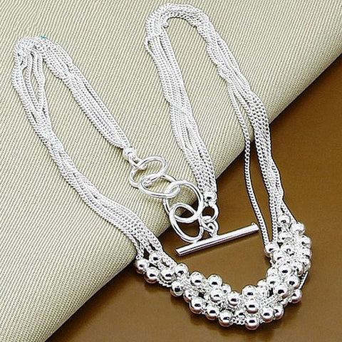 925 Sterling Silver Smooth Beads Multi-Line Necklace