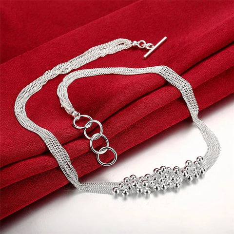 925 Sterling Silver Smooth Beads Multi-Line Necklace Doteffil