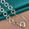 Silver Square Round Link Necklace Doteffil