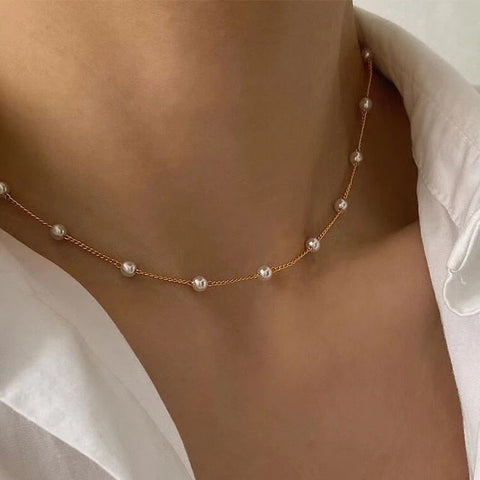 Pearl Choker Silver/Gold Necklace