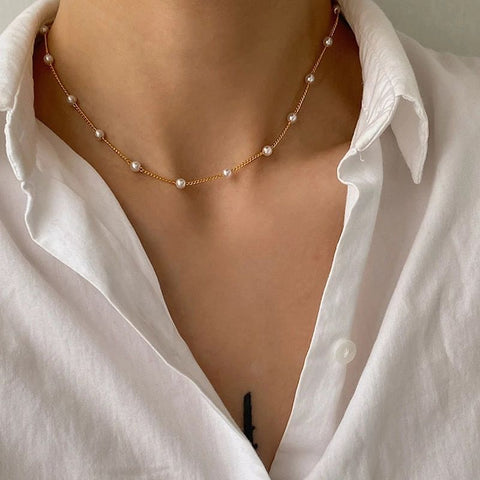 Pearl Choker Silver/Gold Necklace HMIXN