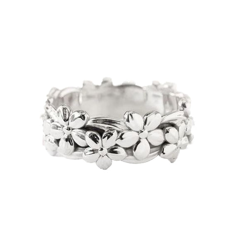 Silver Flower Band Ring OMH001