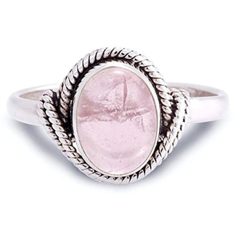 .925 Sterling Silver Oval Pink Taiyin Ring