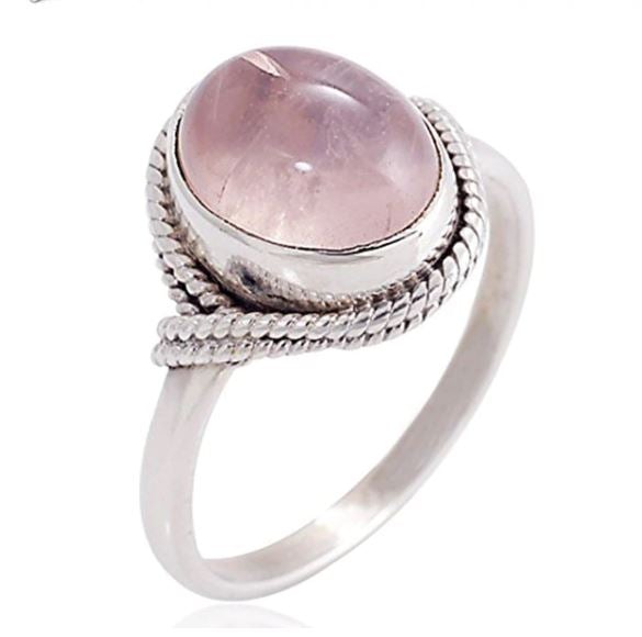 .925 Sterling Silver Oval Pink Taiyin Ring