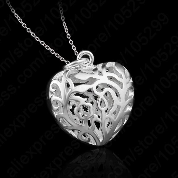 Sterling Silver Hollow Out Peach Heart Pendant with 18” Chain