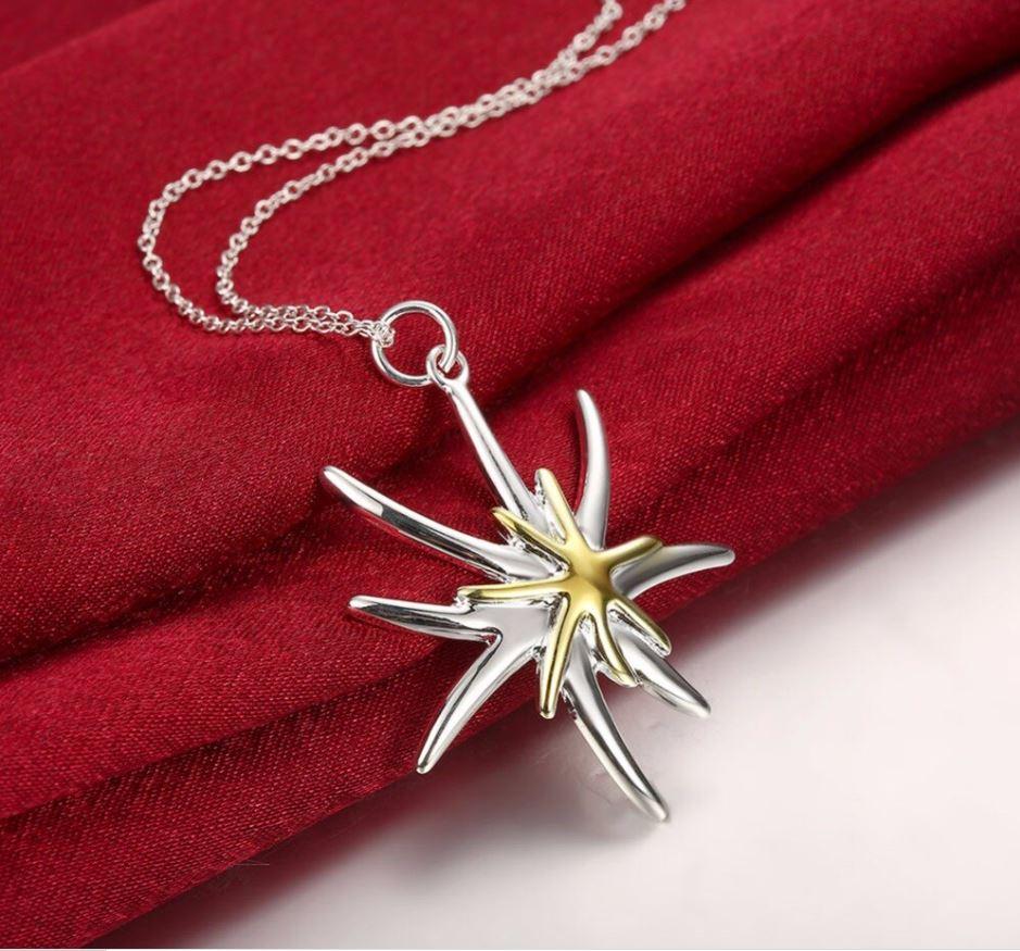 Golden Starfish pendant 925 stamped silver plated 20" necklace