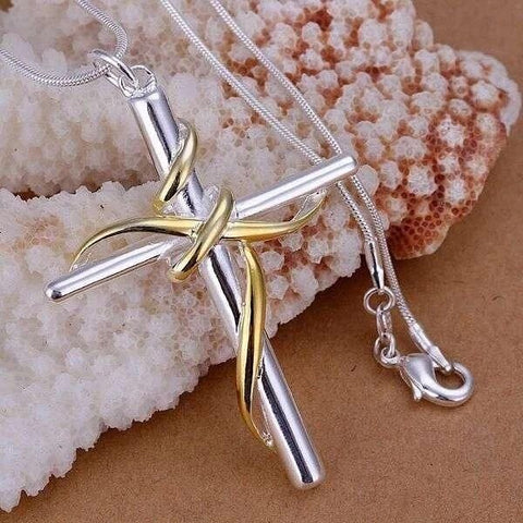 Golden twisted rope Cross Pendant with 18