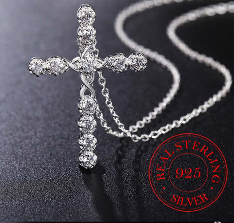 Genuine Silver CZ Cross Pendant on 18” Silver Chain Shop716398 Store