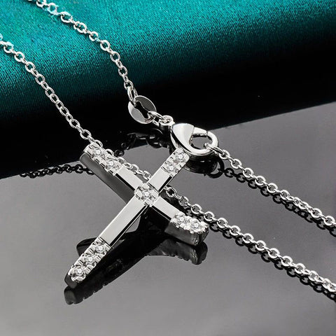 925 Sterling Silver AAA Zircon Cross Pendant Doteffil