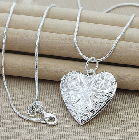 925 Sterling Silver Photo Frame Pendant Necklace 18