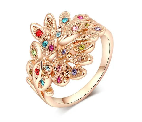 Crystal Peacock Ring Rose Gold Plated Moonlight Jewelry