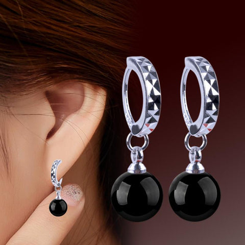 Silver & Black Onyx Ball Drop Earrings